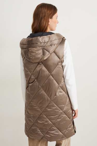 Women - Long quilted gilet with hood - beige