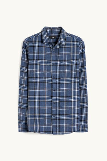 Home - Camisa de franel·la - regular fit - Kent - de quadres - blau fosc