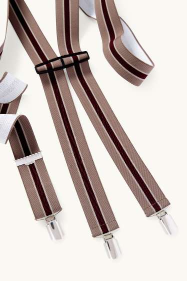 Men - Braces - striped - beige
