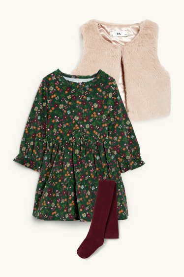 Kinder Mädchen - Set - Kleid, Weste und Strumpfhose - 3 teilig - dunkelgrün