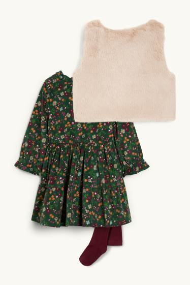 Kinder Mädchen - Set - Kleid, Weste und Strumpfhose - 3 teilig - dunkelgrün