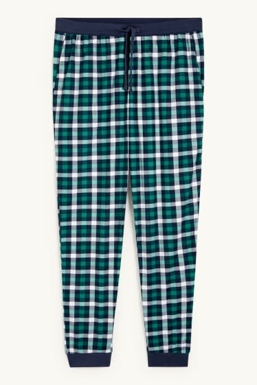 Men - Flannel pyjama bottoms - check - dark green / dark blue
