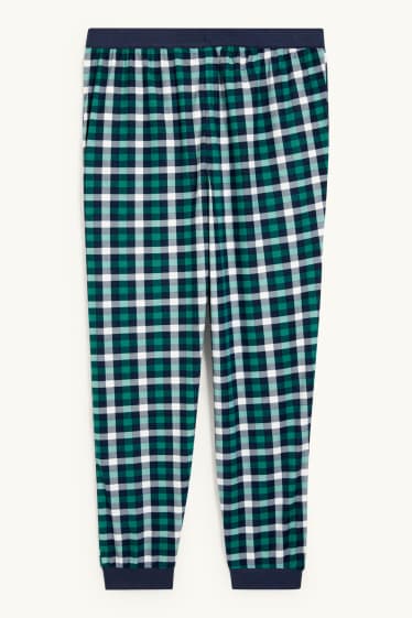 Men - Flannel pyjama bottoms - check - dark green / dark blue