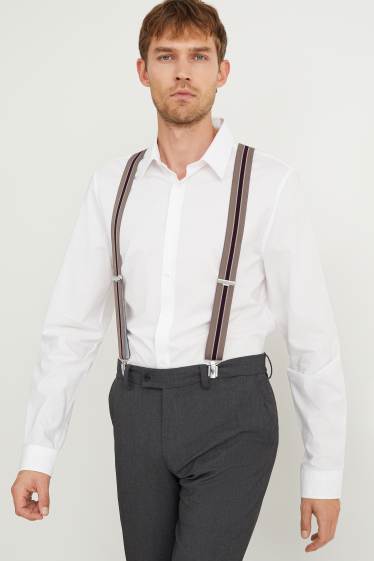 Men - Braces - striped - beige