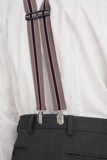 Men - Braces - striped - beige