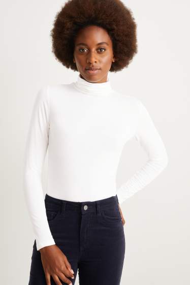 Women - Basic polo neck top - white
