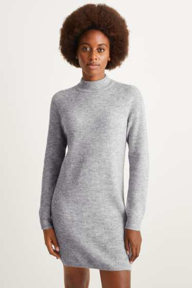 Damen - Strickkleid - hellgrau-melange