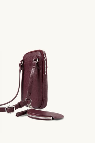 Damen - Set - Handytasche und Portemonnaie - Lederimitat - 2 teilig - bordeaux