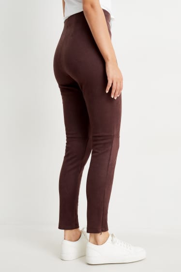 Damen - Leggings - Velourslederimitat - dunkelbraun