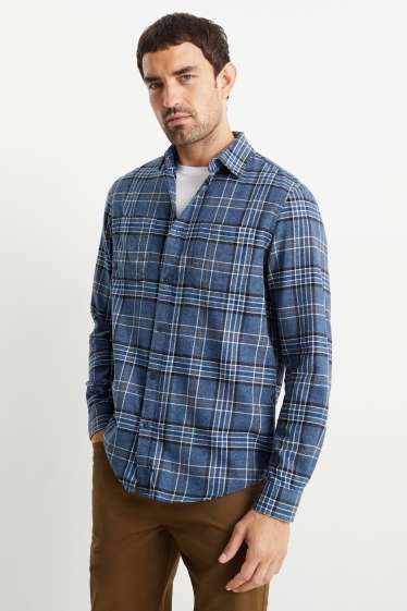 Home - Camisa de franel·la - regular fit - Kent - de quadres - blau fosc