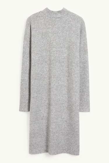 Damen - Basic-Strickkleid mit Stehkragen - hellgrau-melange