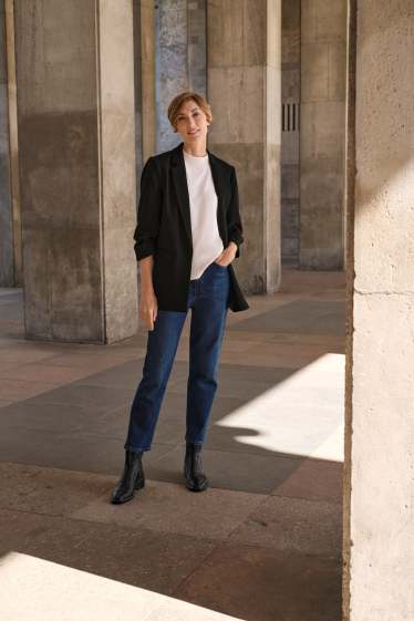 Damen - Crop Straight Jeans - High Waist - jeansblau