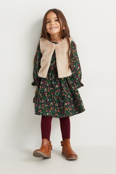 Kinder Mädchen - Set - Kleid, Weste und Strumpfhose - 3 teilig - dunkelgrün