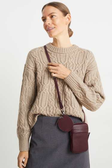 Damen - Set - Handytasche und Portemonnaie - Lederimitat - 2 teilig - bordeaux