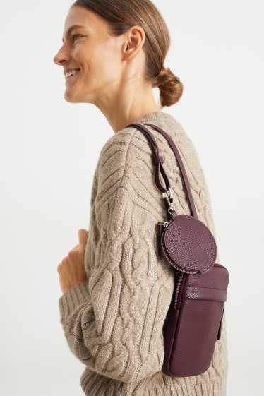 Damen - Set - Handytasche und Portemonnaie - Lederimitat - 2 teilig - bordeaux