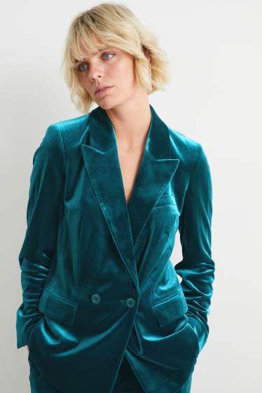 Women - Velvet business blazer- regular fit - dark green