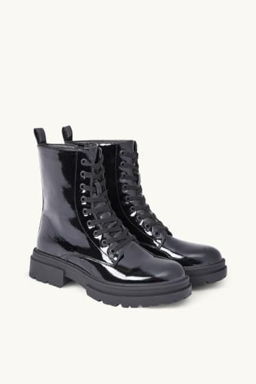 Women - Patent boots - faux leather - black