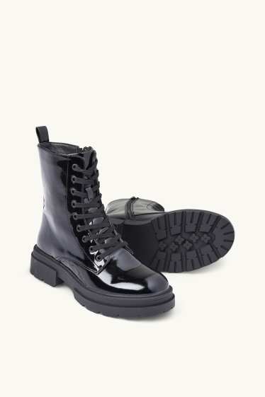 Women - Patent boots - faux leather - black
