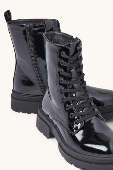 Women - Patent boots - faux leather - black