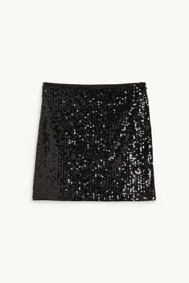 Women - Sequin miniskirt - shiny - black