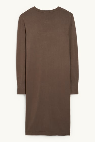 Women - Basic knitted dress - brown