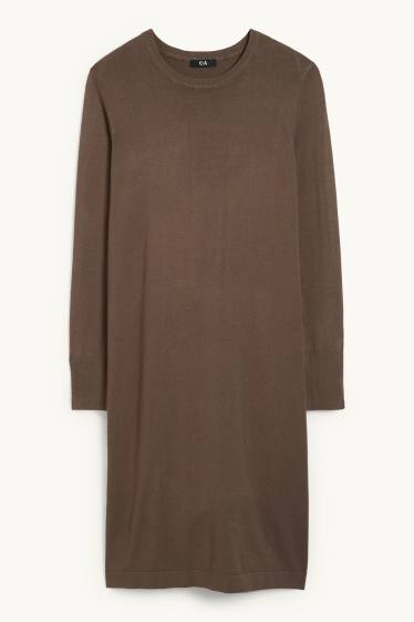Women - Basic knitted dress - brown
