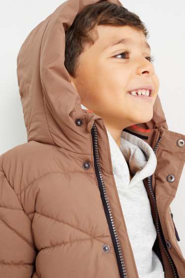Kinderen: jongens - Gewatteerde jas met capuchon - bruin