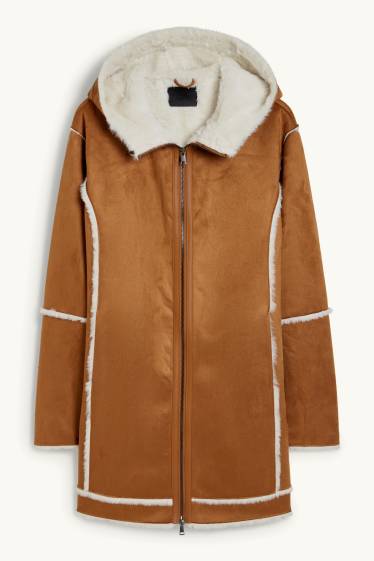Women - Coat with hood - brown