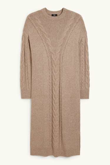 Damen - Strickkleid - Zopfmuster - taupe