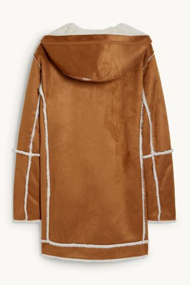 Women - Coat with hood - brown