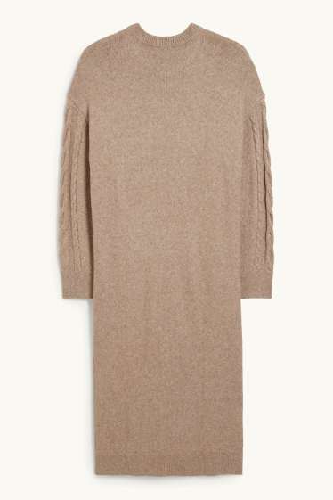 Damen - Strickkleid - Zopfmuster - taupe