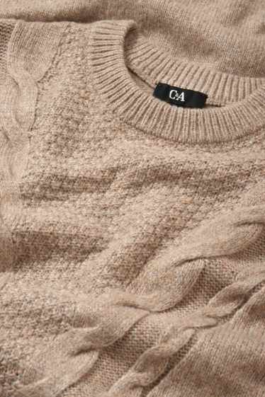 Damen - Strickkleid - Zopfmuster - taupe