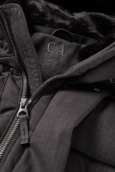 Heren - Parka met capuchon en rand van imitatiebont - winter - donkergrijs