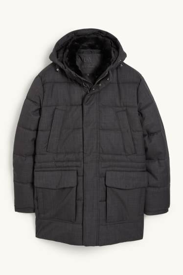 Heren - Parka met capuchon en rand van imitatiebont - winter - donkergrijs