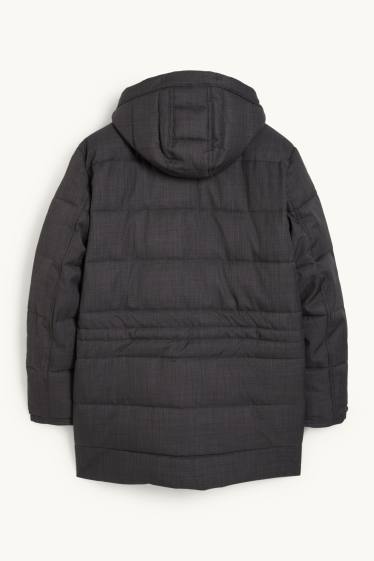 Heren - Parka met capuchon en rand van imitatiebont - winter - donkergrijs