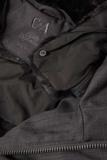 Heren - Parka met capuchon en rand van imitatiebont - winter - donkergrijs