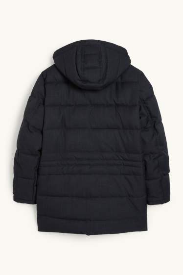 Hommes - Parka avec capuche et garniture en imitation fourrure - hiver - bleu foncé