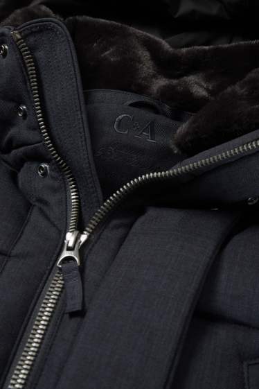 Hommes - Parka avec capuche et garniture en imitation fourrure - hiver - bleu foncé