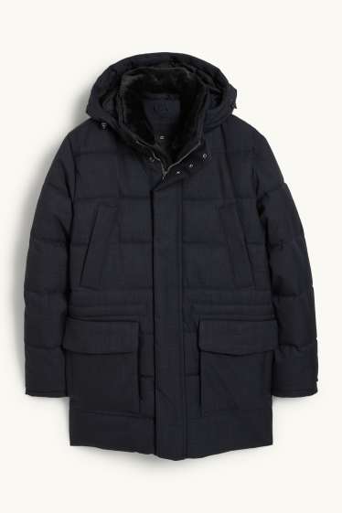 Hommes - Parka avec capuche et garniture en imitation fourrure - hiver - bleu foncé