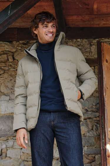 Heren - Gewatteerde jas met capuchon - waterafstotend - grijs-bruin