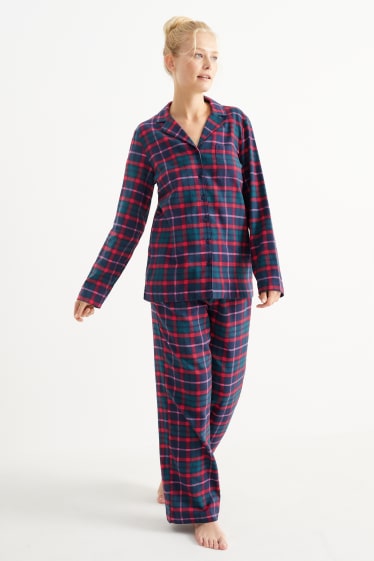 Femmes - Pyjama en flanelle - à carreaux - bleu foncé