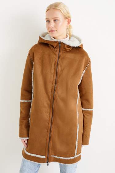 Women - Coat with hood - brown