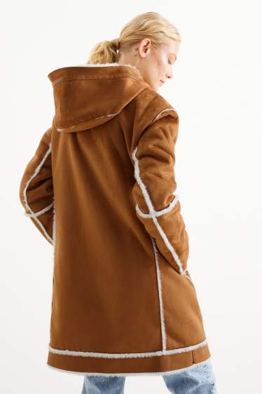 Women - Coat with hood - brown