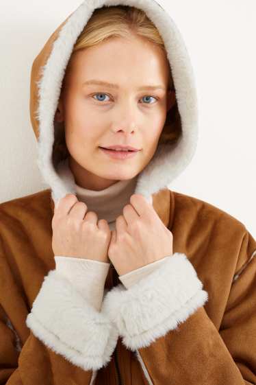 Women - Coat with hood - brown