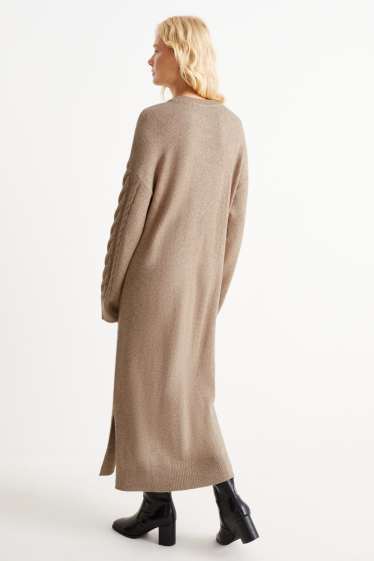 Damen - Strickkleid - Zopfmuster - taupe