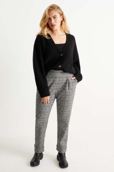 Dona - Pantalons de tela - high waist - tapered fit - de quadres - gris