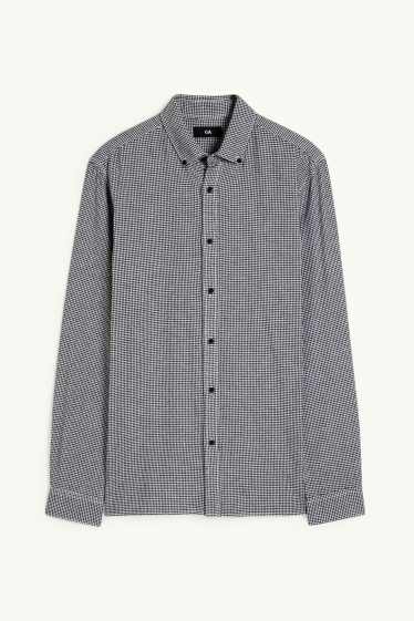Home - Camisa - regular fit - button-down - de quadres - negre/blanc