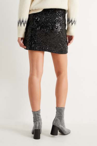 Women - Sequin miniskirt - shiny - black