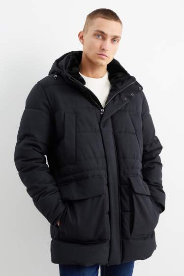 Hommes - Parka avec capuche et garniture en imitation fourrure - hiver - bleu foncé