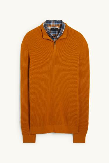Men - Jumper and shirt - regular fit - button-down collar - havanna